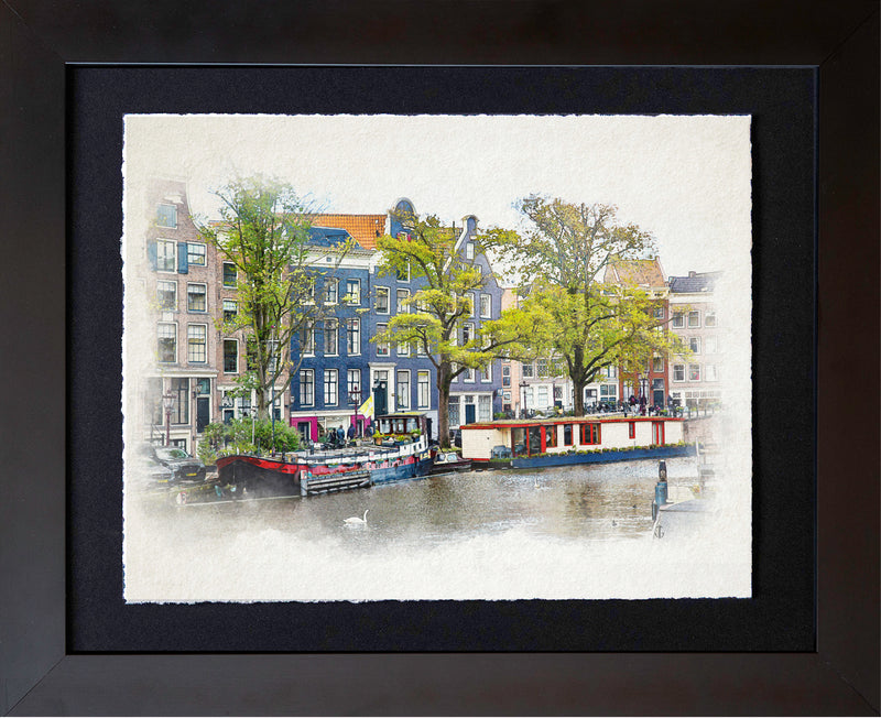 Amsterdam, Netherlands | Canal Houses with Houseboats