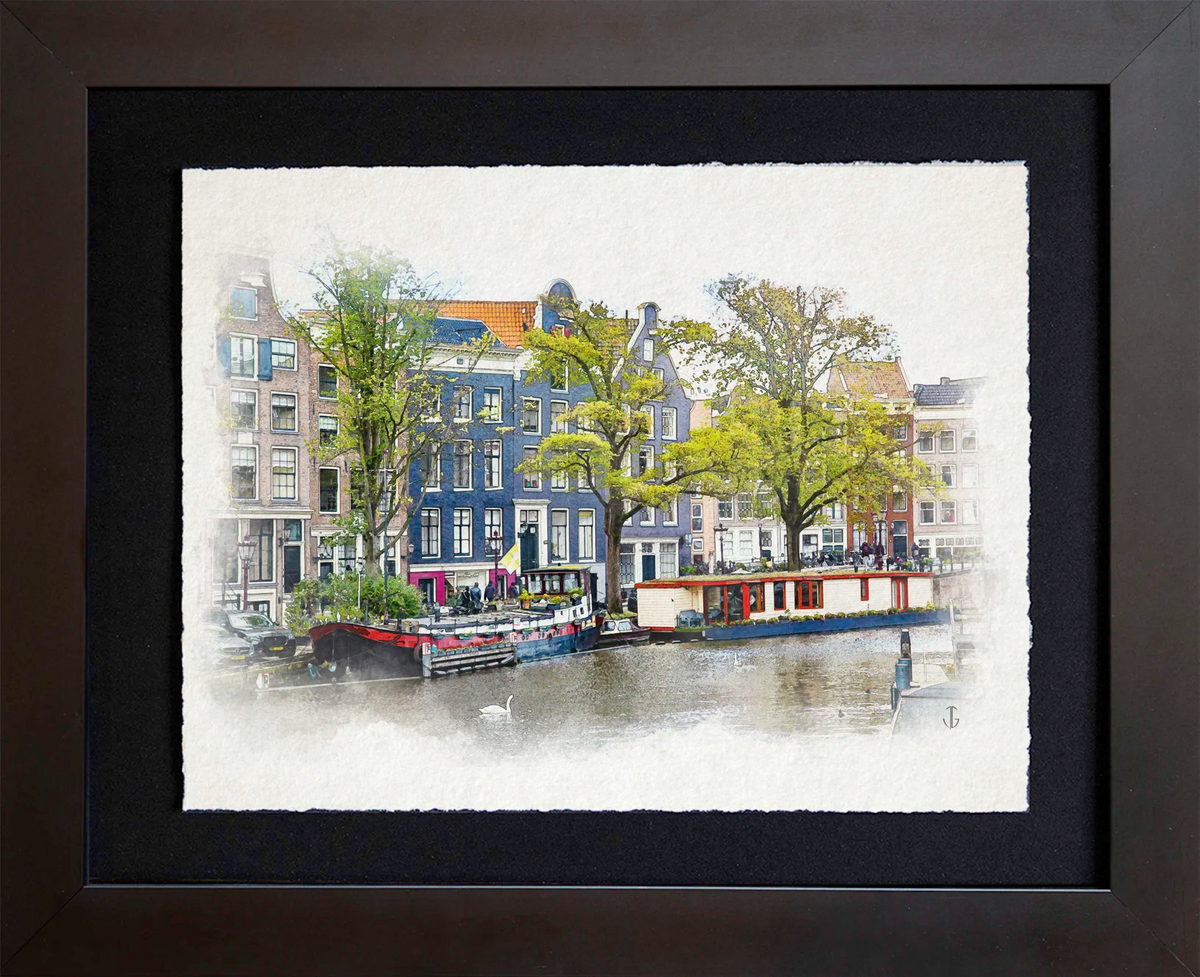 Amsterdam, Netherlands | Canal Houses with Houseboats